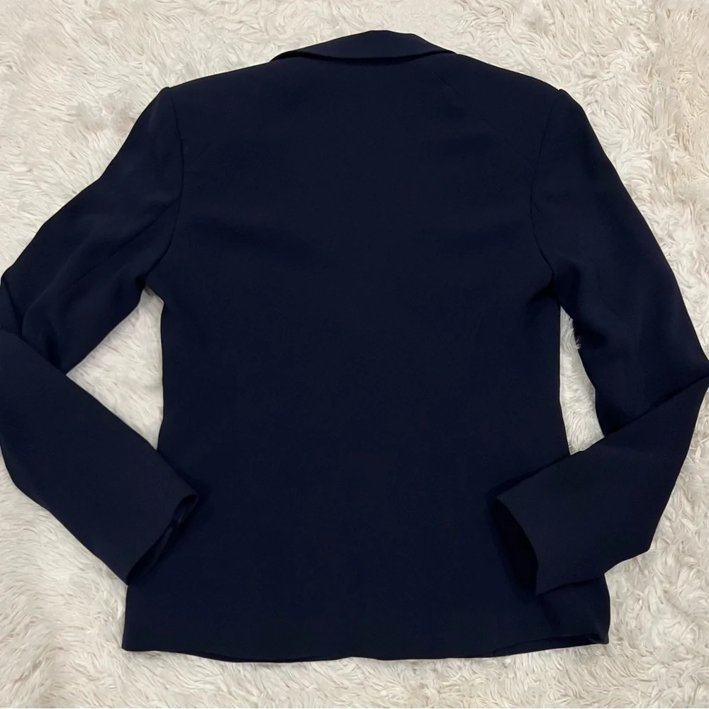 Jenni Kayne Women’s Suit Jacket Blazer Sz 2 Navy Blue‎ Solid Silk Lining Luxury